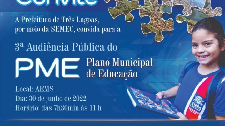 Audiência Pública do Plano Municipal de Educação acontece nesta quinta-feira (30) em Três Lagoas