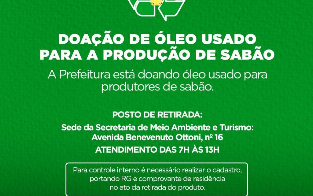 Secretaria de Meio Ambiente doa óleo usado para pessoas que fazem sabão em Água Clara