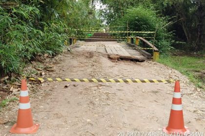 Devido fortes chuvas, Ponte do Córrego Palmito volta a ficar interditada para reparos