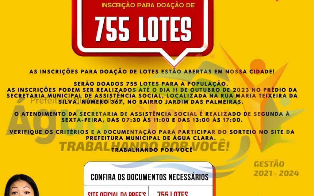 Prefeitura abre inscrições para a doação de 755 terrenos em Água Clara